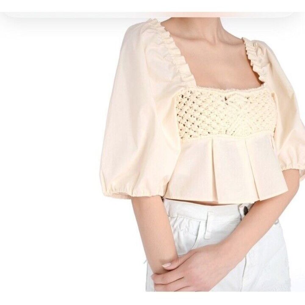 New!!PINKO Crop Top‎ Size 8 Ivory Color 100% Cotton - Picture 2 of 13
